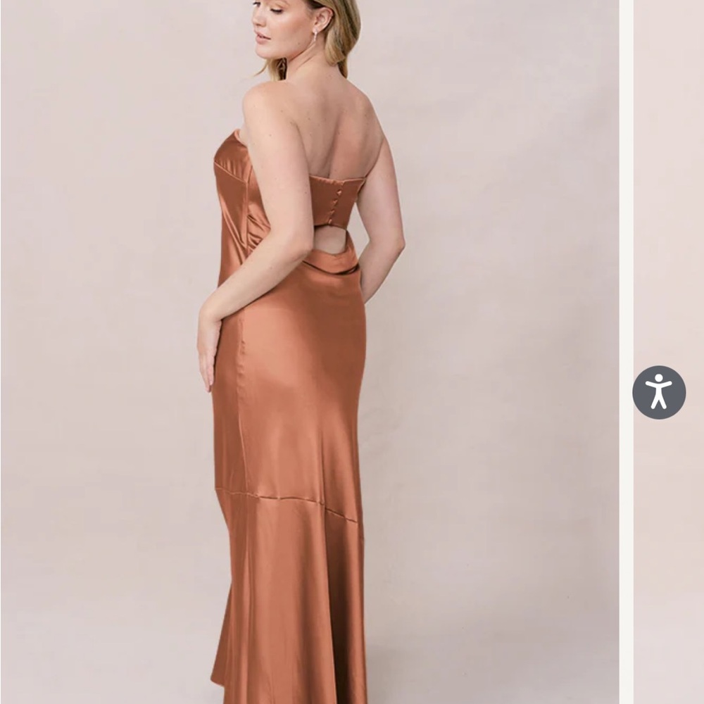 Revelry Strapless Satin Gown in Copper
